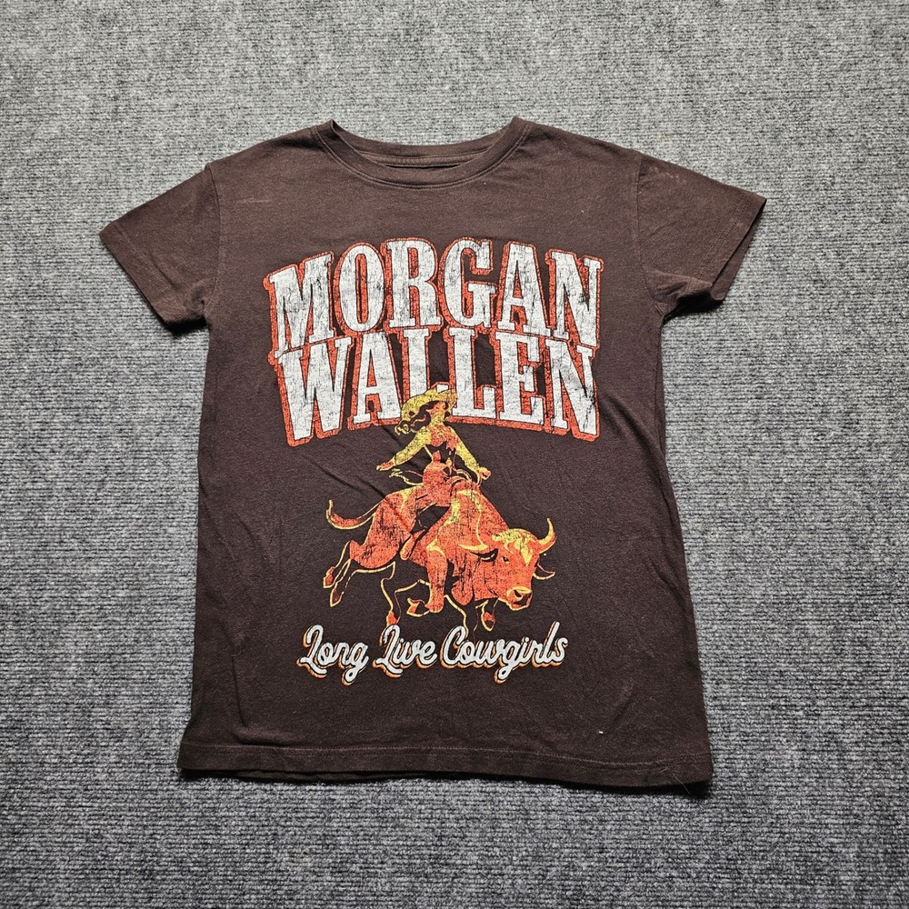 Morgan Wallen Long Live Cowgirls Graphic T-Shirt Brown XXS Distressed Bull Rider